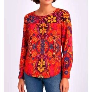 🎄NWT Loft Floral Kaleidoscope Print‎ Long Sleeve Blouse Size Large